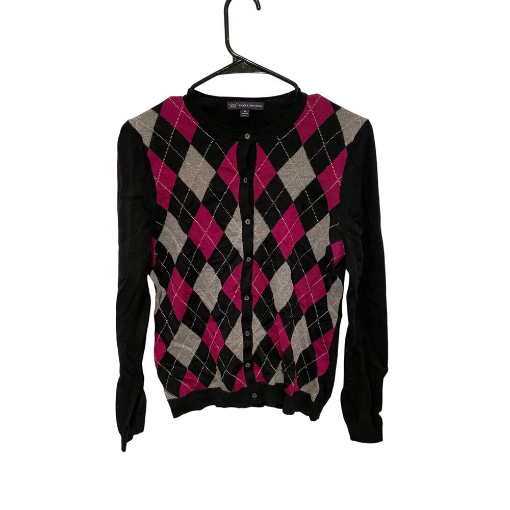 Brooks brothers “346” merino wool argyle cardigan sweater size Medium
